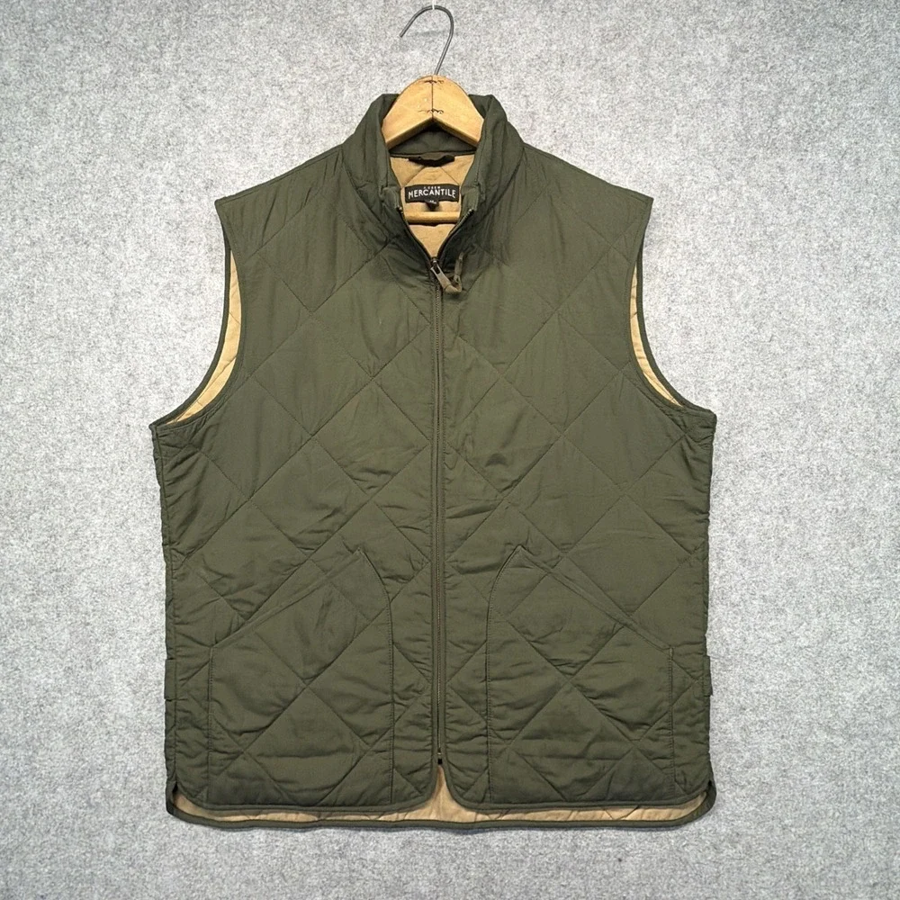 J.Crew Mercantile Mens Green Diamond Quilted Full Zip Vest Size Medium